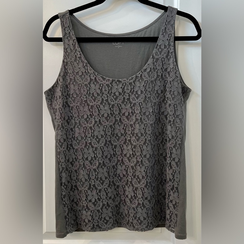 LOFT lacy tank in dark gray; Size Medium